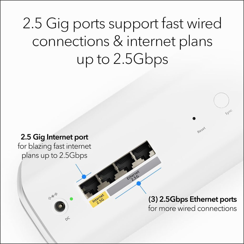 NETGEAR Orbi 770 Series Tri-Band WiFi 7 Mesh Network System (RBE773) - Router + 2 Satellite Extenders, Security Features, Up to 11Gbps, Covers up to 8,000 sq. ft., 100 Devices, 2.5 Gig Internet Port