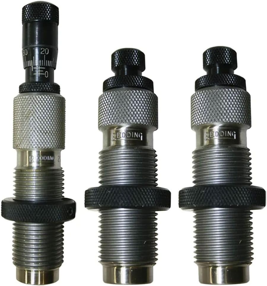 Redding Premium Deluxe Die Set - Precision 3-Die Reloading System with Carbide Size Button and Micrometer Seating, Calibers