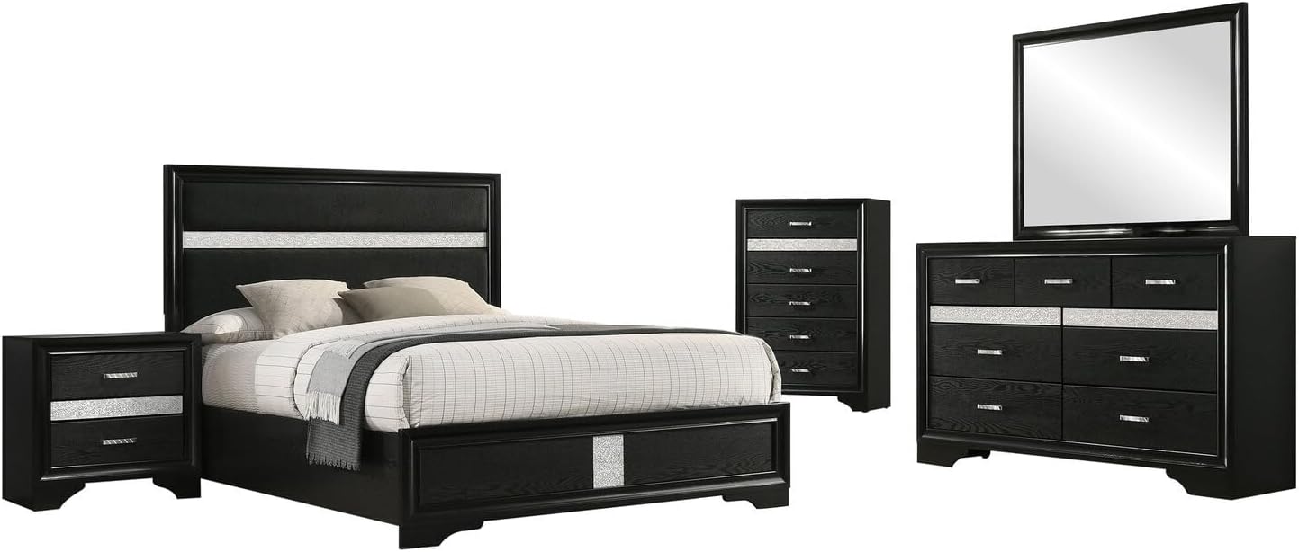 HomeStock French Fabulous 5-Piece Full Bedroom Set Black