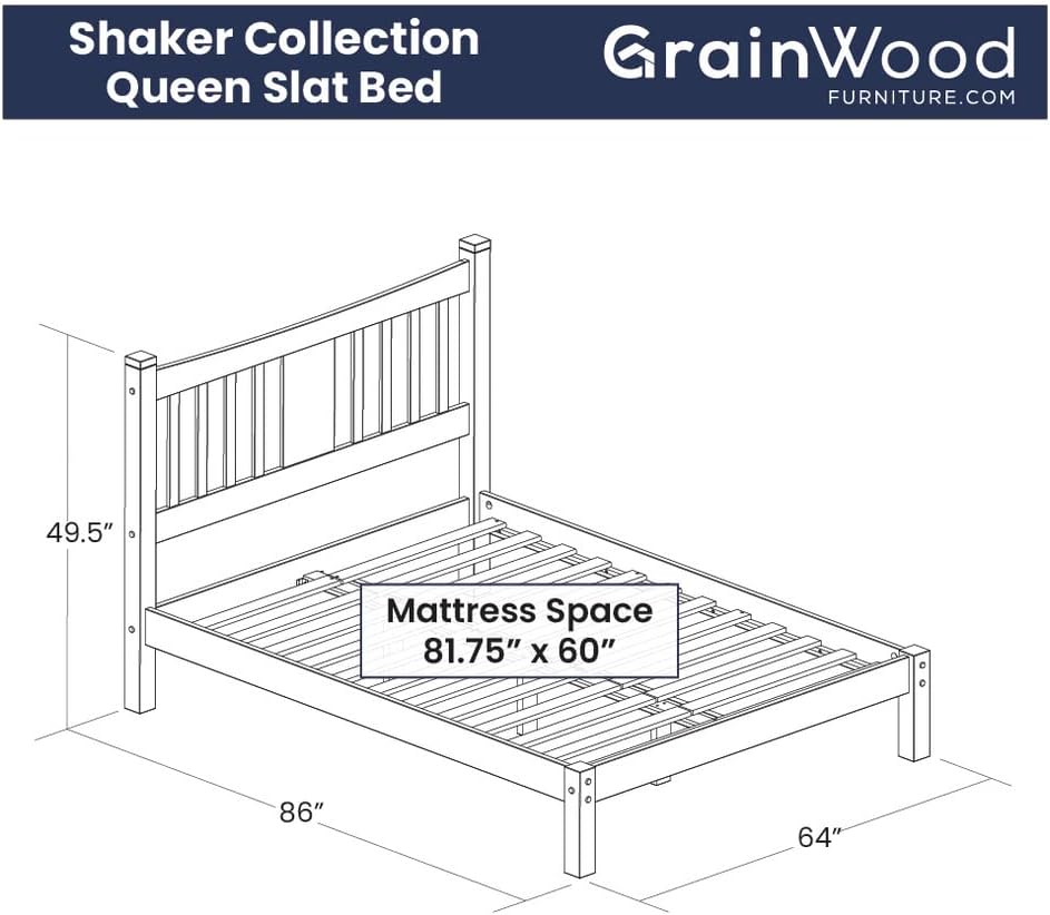 Grain Wood Furniture Shaker Solid Wood Slat Bed (Expresso, Queen)