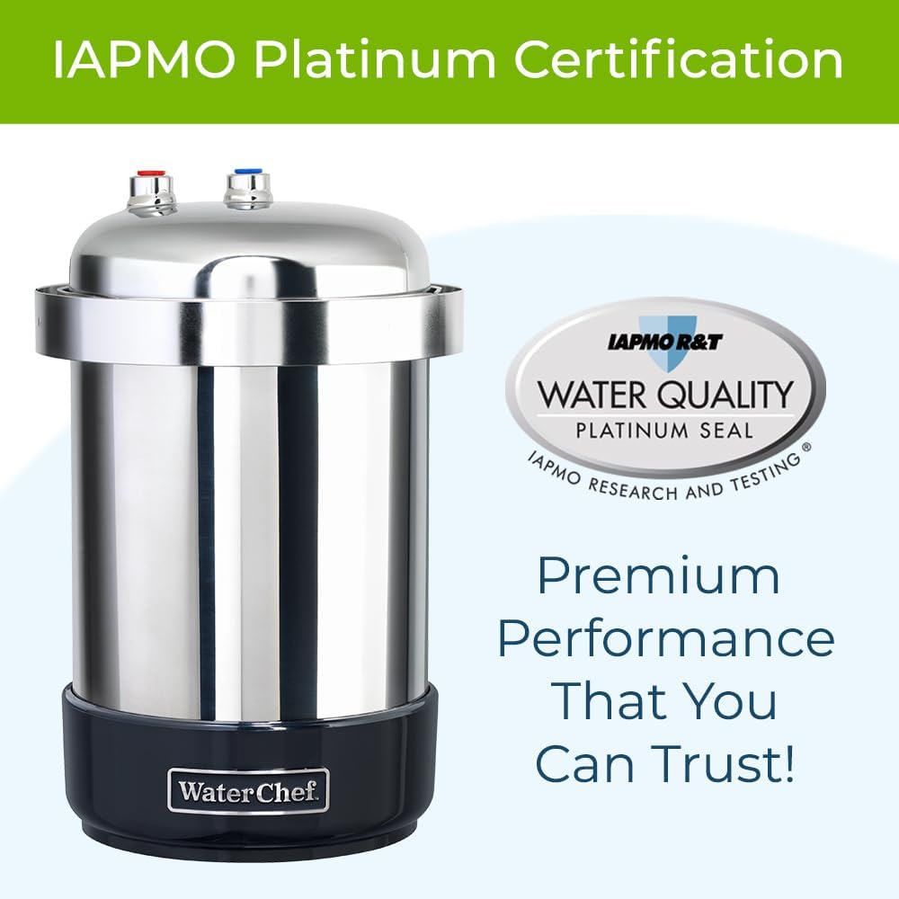 WaterChef U9000 Premium Under-Sink Water Filtration System w/Intelligent Monitor & Designer Series Faucet (Brushed Nickel), NSF/ANSI Certified for 78 Contaminants, 1,000 Gal., Stainless, Made in USA
