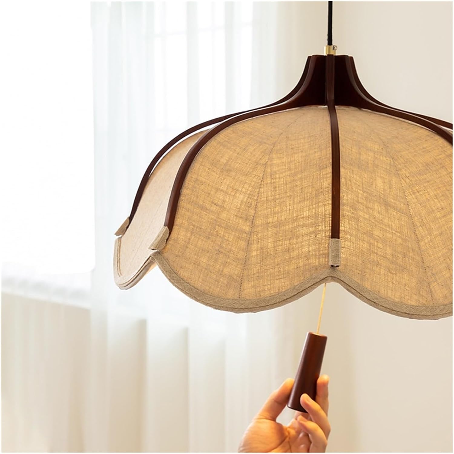 Chinese Style Wood Led Fabric Pendant Lights Dining Room Drop Chandelier Home Decor Led Lamparas Bedroom Luminarias