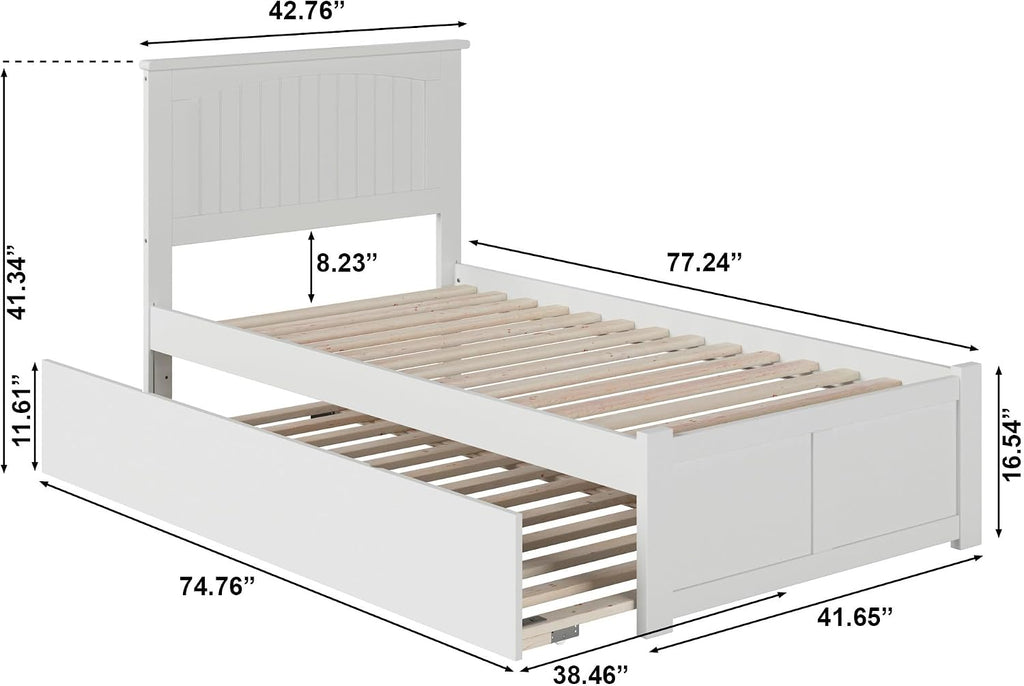 AFI, Nantucket Twin Platform Bed with Footboard & Twin Trundle, White