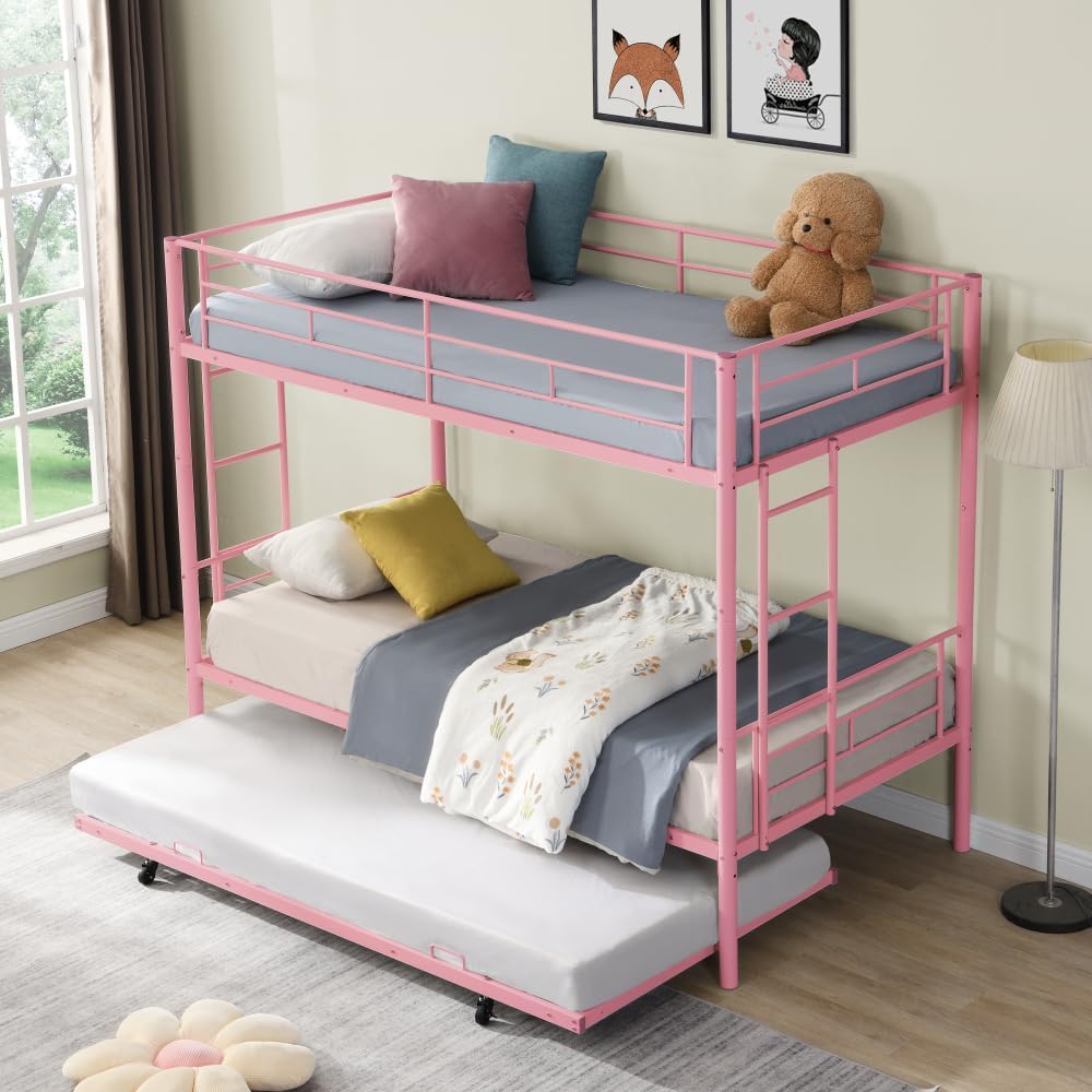 BUNK Bed Pink Twin Over Twin (Pink + Metal-1)