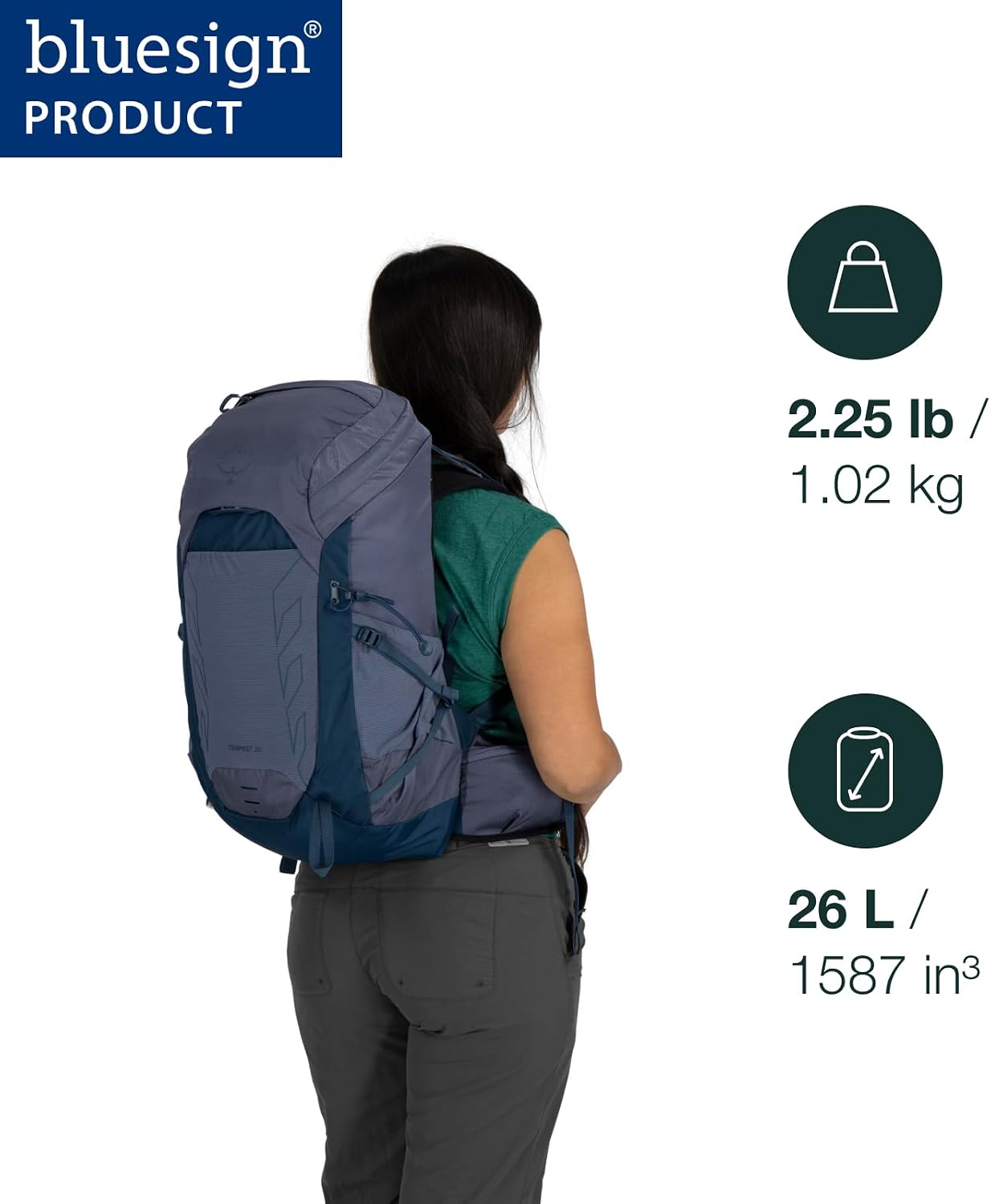 Osprey Tempest 26L Women's Lightweight Hiking Backpack - Daypack for Travel & Camping, Anchor Blue/Atlas