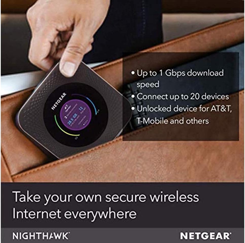 NETGEAR Nighthawk M1 4G LTE WiFi Mobile Hotspot (MR1100-100NAS) – Up to 1Gbps Speed, Works Best with AT&T and T-Mobile, Connects Up to 20 Devices, Secure Wireless Network Anywhere