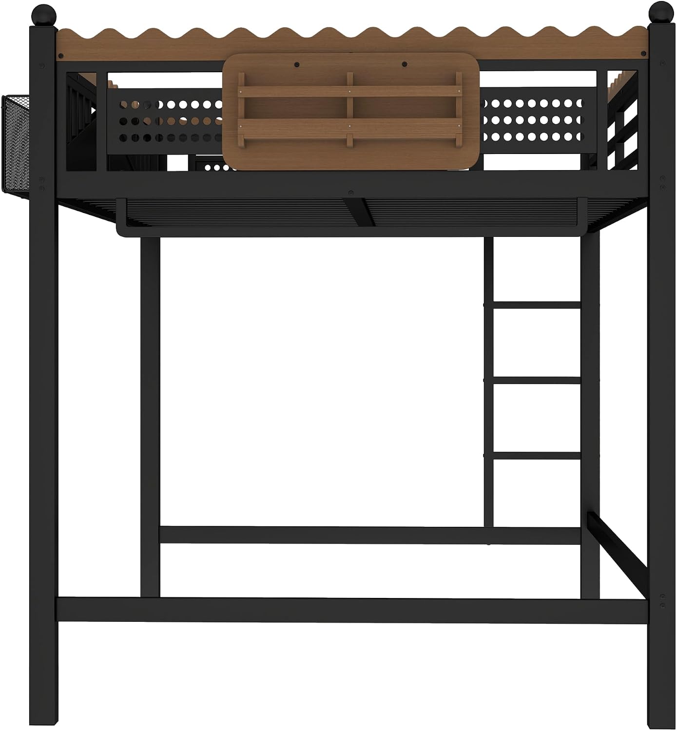 JIVOIT Metal Loft Bed with Built-in Storage Shelves and Bookshelf, Full Size Metal Loft Bed with Safe Ladder & Guardrail, Space-Saving Loft Bed, No Box Spring Needed and Chic Design