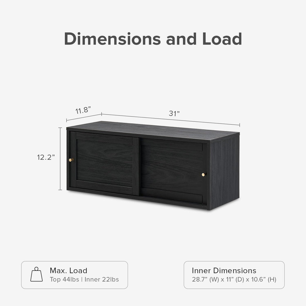 mopio Lauren Floating TV Shelf, Multi-Purpose Modular Under TV Display Shelf, Wall Mounted Wood Television Cabinet, Nightstand, Side Table, End Table, Bedside Shelves for Bedroom (Black, 31', Single)