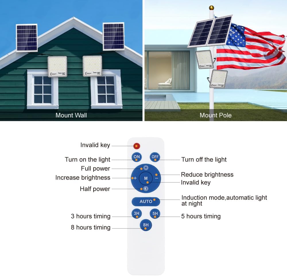 TINSUM Solar Flood Lights Outdoor, 2 Pack 600w Solar Street Light IP67 Waterproof 32000LM White LED Dusk to Dawn Security Commercial Lighting for Parking Lot,Stadium,Patio,Barn,Garage,Pathway