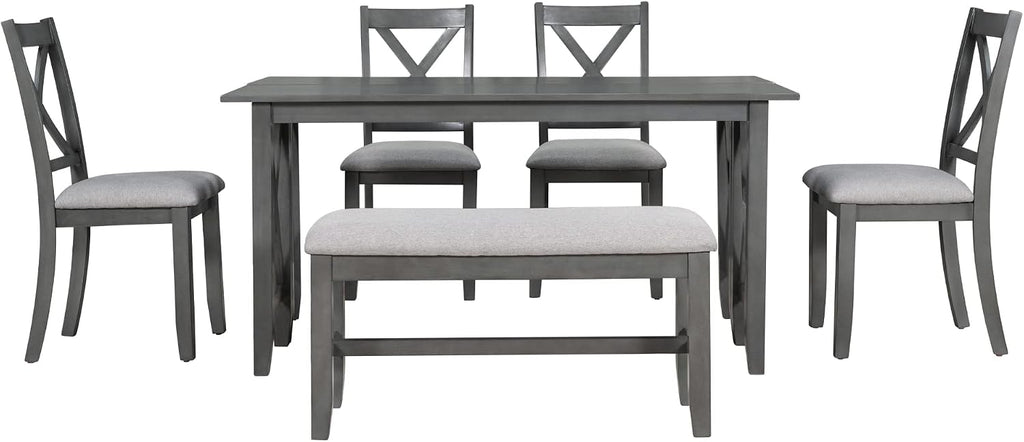 LUMISOL Foldable Kitchen Table Set with Bench and Chairs for 6, 6 Piece Dining Room Table Set with Upholstered Seating and Folding Table