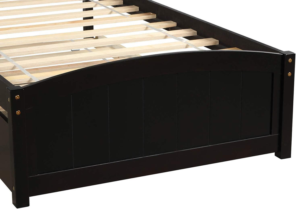 Modern Solid Wood Platform Bed with Trundle Classic Bed Frame with Headboard, No Box Spring Needed Space Saving, Twin Espresso