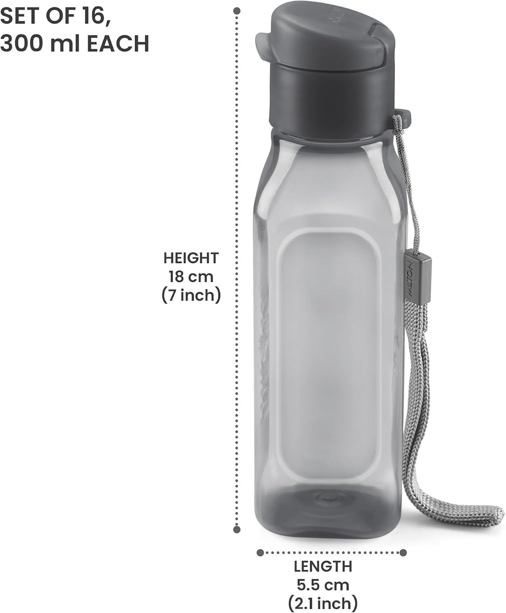 Bulk Multicolor Water Bottles Set of 192 10oz Leak Proof with Carry Strap Square Reusable for Kids and Adults BPA-Free Dishwasher-Safe