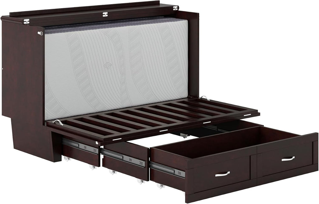 AFI, Monroe Queen Murphy Bed Chest with 6' Mattress, Storage Drawer & Built-in USB Charger, Espresso