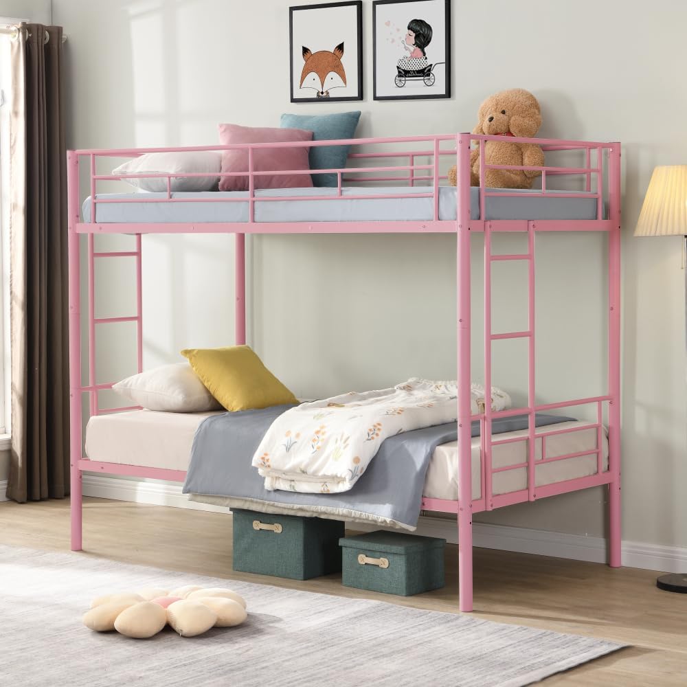 BUNK Bed Pink Twin Over Twin (Pink + Metal)