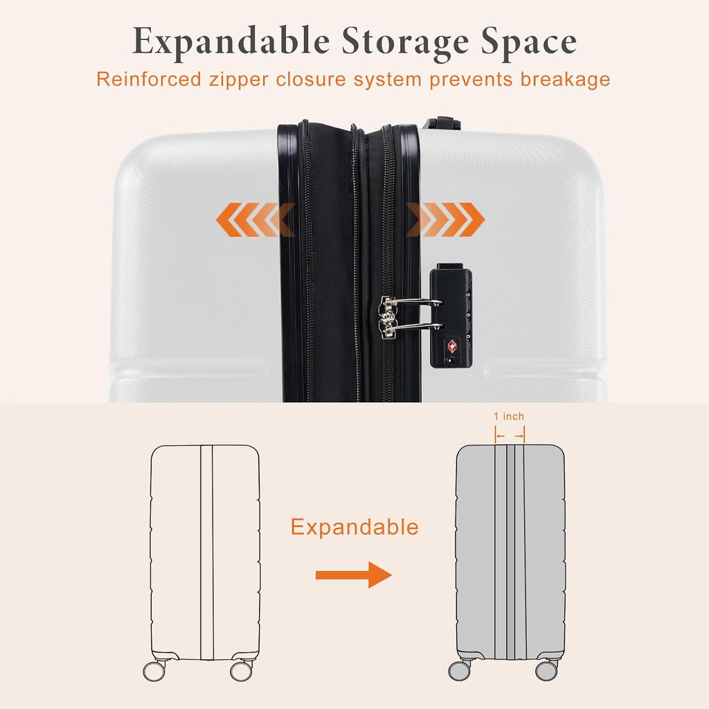 Sweetcrispy 3 Piece Expandable Luggage Set, ABS Hard Shell Rolling Suitcases with Smooth Spinner Wheels and TSA Lock, Lightweight Travel Luggage for Trip, 20/24/28 Inch, Cream White