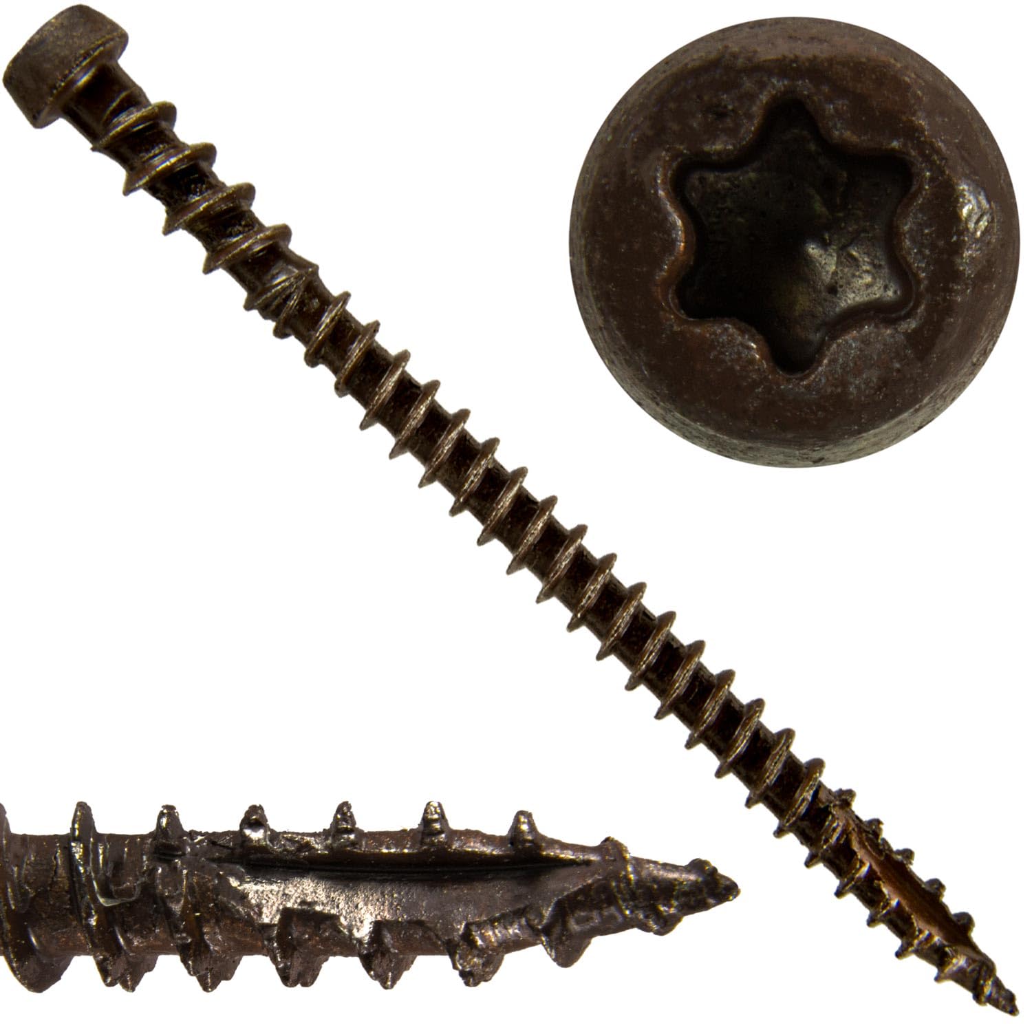 10 x 2-3/4' Mocha Composite Decking Wood Screw Torx/Star Drive Head - Exterior Coated - AQC Lumber Compatible - 5 POUNDS CASE ~3870 Screws