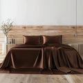 Twin XL Size 4-Piece Sheet Set Premium Mulberry Silk Bed Sheets Set Fits 14-16' Deep Pocket - Luxurious Soft Silk (Solid, Chocolate)