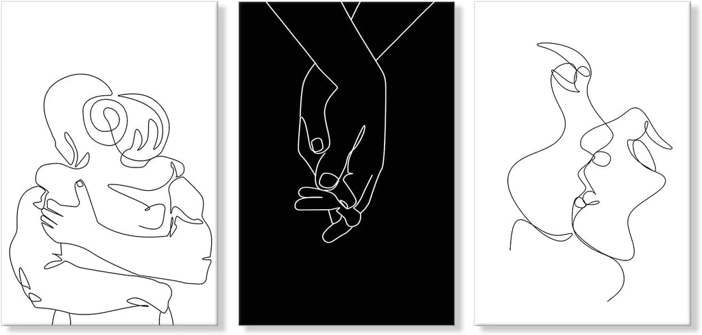 Couples Wall Decor Black and White Canvas Wall Art Minimalist Line Drawing Art Poster Prints Romantic Couple Love Painting Pictures for Bedroom Bathroom Living Room Office Decor 24'x32'