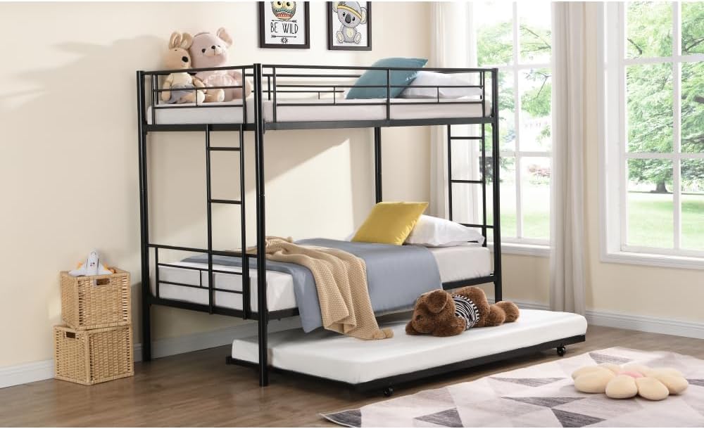 BUNK Bed Pink Twin Over Twin (Black + Metal-1)