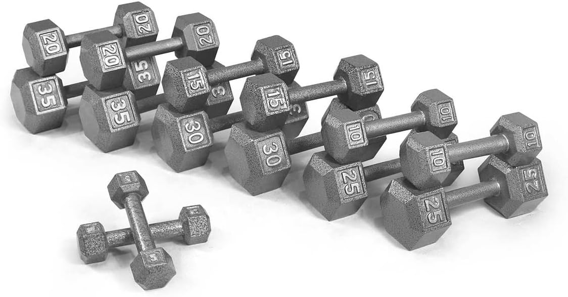WF Athletic Supply Cast Iron Dumbbell Set, Solid Hexagon Grey Dumbbell Set, Strength Training Free Weights for Women & Men