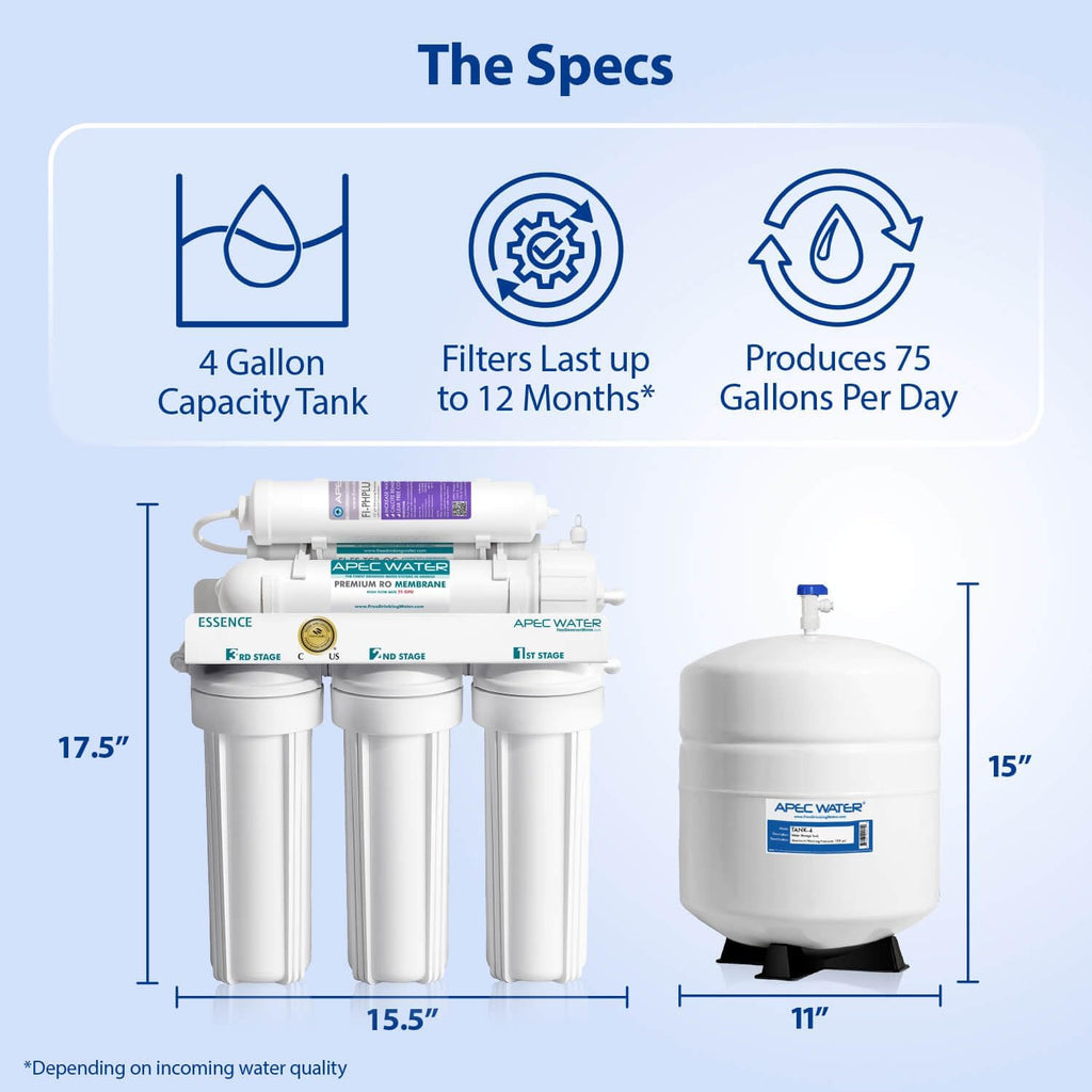 APEC Water ROES-PH75, 6-Stage Alkaline Under Sink Reverse Osmosis Water Filter System, NSF Certified 372 & 58, 75 GPD, Reduces 99% of Impurities