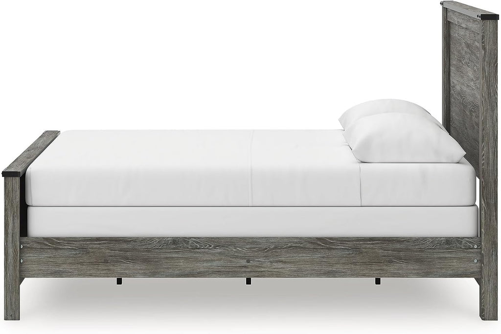 Signature Design by Ashley Frandern Industrial Panel Bed with Nailhead Accents, Foundation or Box Spring Needed, Queen, Gray