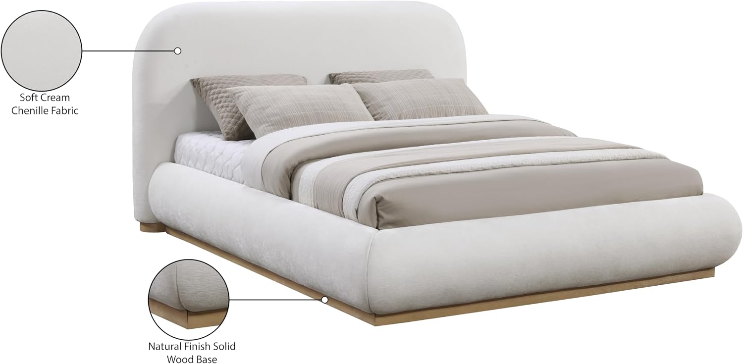 Meridian Furniture B1211Cream-K Vaughn Collection Modern | Contemporary King Bed with Soft Cream Chenille Fabric, Natural Finish Solid Wood Base, 90' W x 93' D x 44.5' H, Cream, King