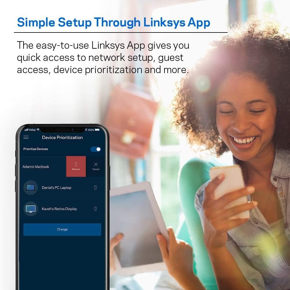 Linksys WHW0203 Velop Home Mesh Wi-Fi System Bundle (Dual/Tri-Band Combo) - Wi-Fi Router/Wi-Fi Extender for Whole-Home Mesh Network (3-Pack, White)