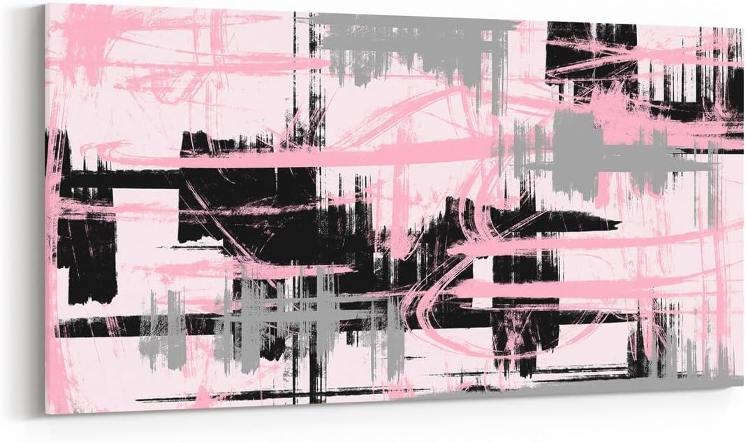 Feelyou Pink Black Grey Framed Canvas Wall Art for Living Room Modern Stripes Wall Decor 29'x58' Abstract Office Canvas Painting Abstract Pictures Artwork for Room Posters Art Modern