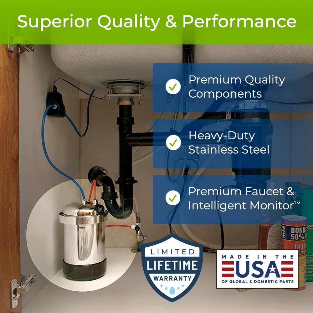 WaterChef U9000 Premium Under-Sink Water Filtration System w/Intelligent Monitor & Designer Series Faucet (Brushed Nickel), NSF/ANSI Certified for 78 Contaminants, 1,000 Gal., Stainless, Made in USA