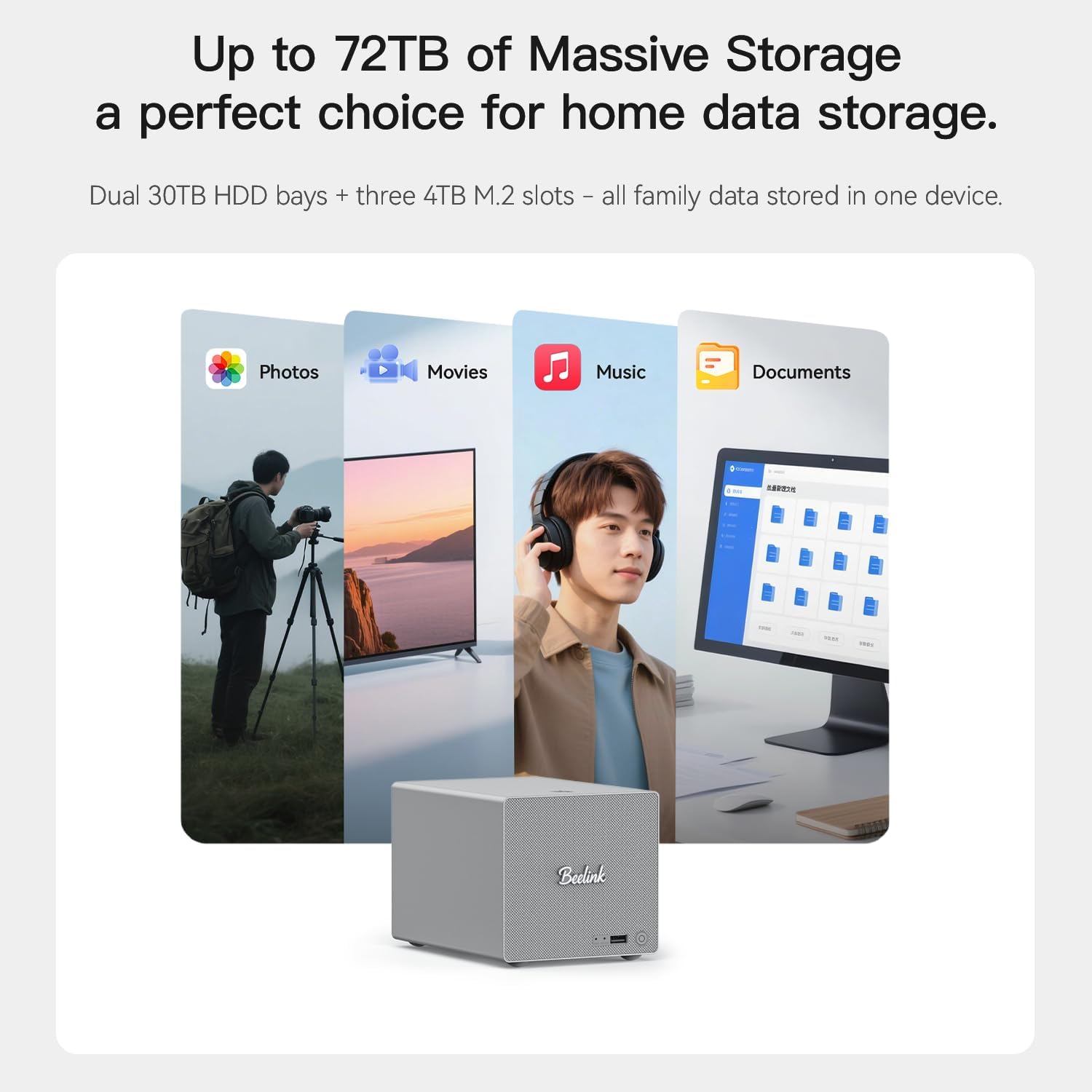 Beelink Mini PC, ME Pro NAS N150 16GB LPDDR5 1TB SSD, 2.5G+5GE LAN/WiFi 6/BT5.4, Mini Desktop Computer 3*M.2 PCIe3.0 SSD Slots + 2*HDD Bays for Office/HTPC/NAS Storage/Data Center