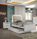 Pearl White Twin Size Bed W Trundle 2X Nightstands Embossed Panel 3pc Bedframe Bedroom Furniture