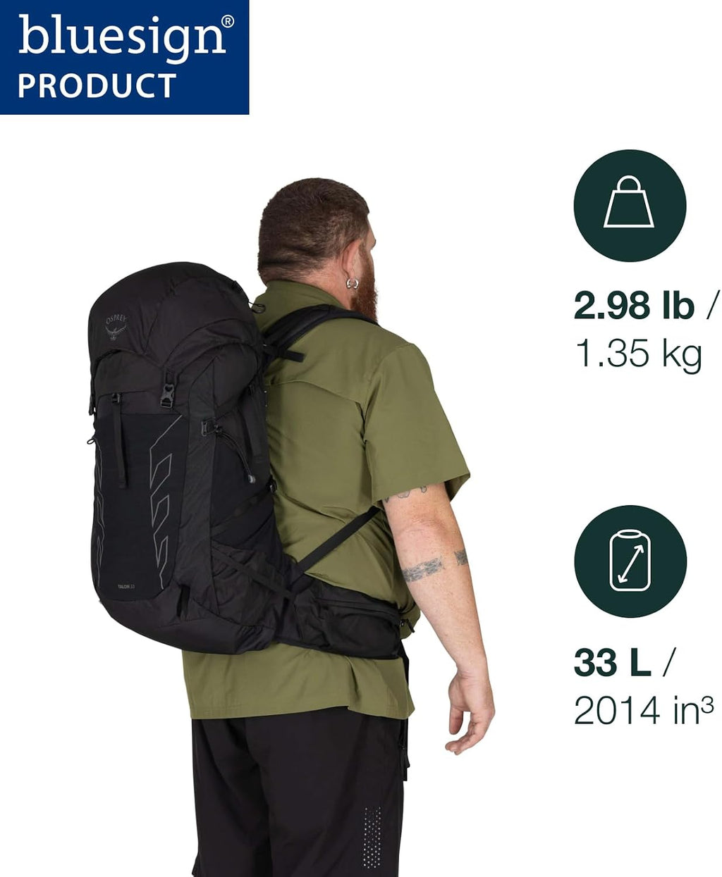Osprey Talon 33L Men's Lightweight Hiking Backpack - Daypack for Travel & Camping, Black/Coal Grey, Extended Fit