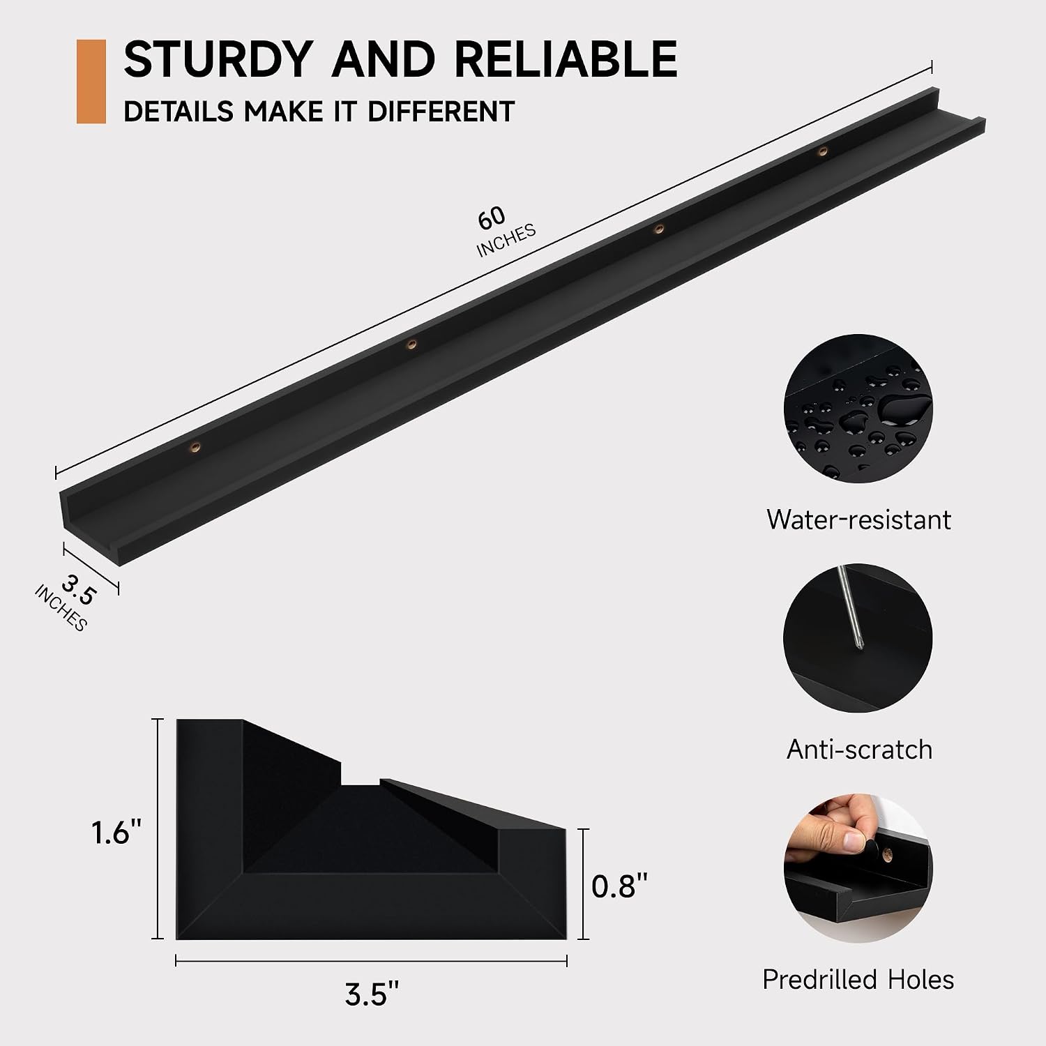 Fun Memories Picture Ledge Shelf, 60 Inch Floating Shelves Set of 2, Large Nursery Book Shelves for Toys Storage, Kids Bookshelf Wall Mounted for Wall Decor Books Photo Frames, Black