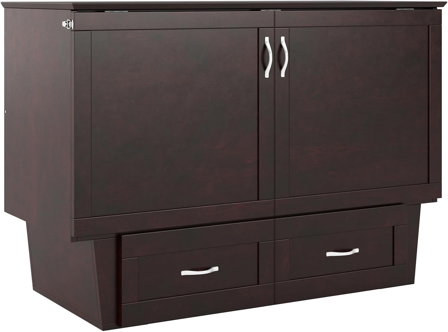 AFI, Monroe Full Murphy Bed Chest with 6' Mattress, Storage Drawer & Built-in USB Charger, Espresso
