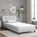 Twin Bed Frame with Headboard White Faux Leather Platform Bed Frame 39.4'x74.8' Modern Wavy Design for Bedroom Furniture