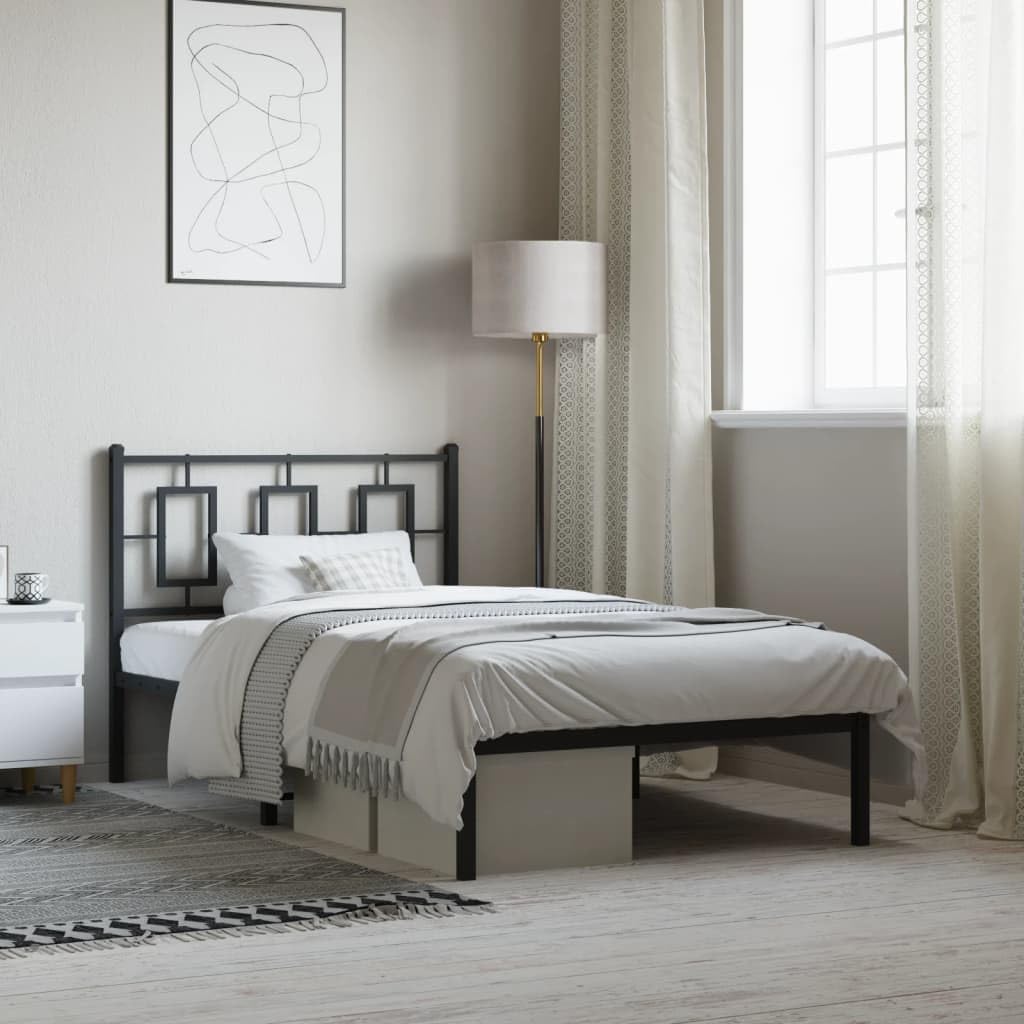 Metal Bed Frame with Headboard Black 39.4'x78.7' Queen Platform Bed Frame Steel Construction Underbed Storage Space for Bedroom Guest Room