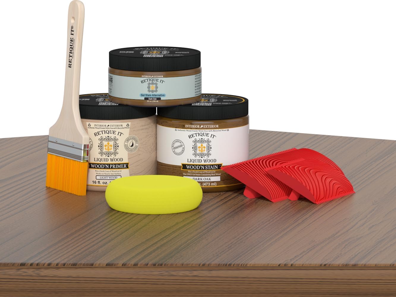 Retique It Wood Finish Front Door Kit – GO Beyond Faux Wood with Paintable Liquid Wood Based Primer and Gel Stain - Graining Tools Included (Front Door Kit, Dark Oak)