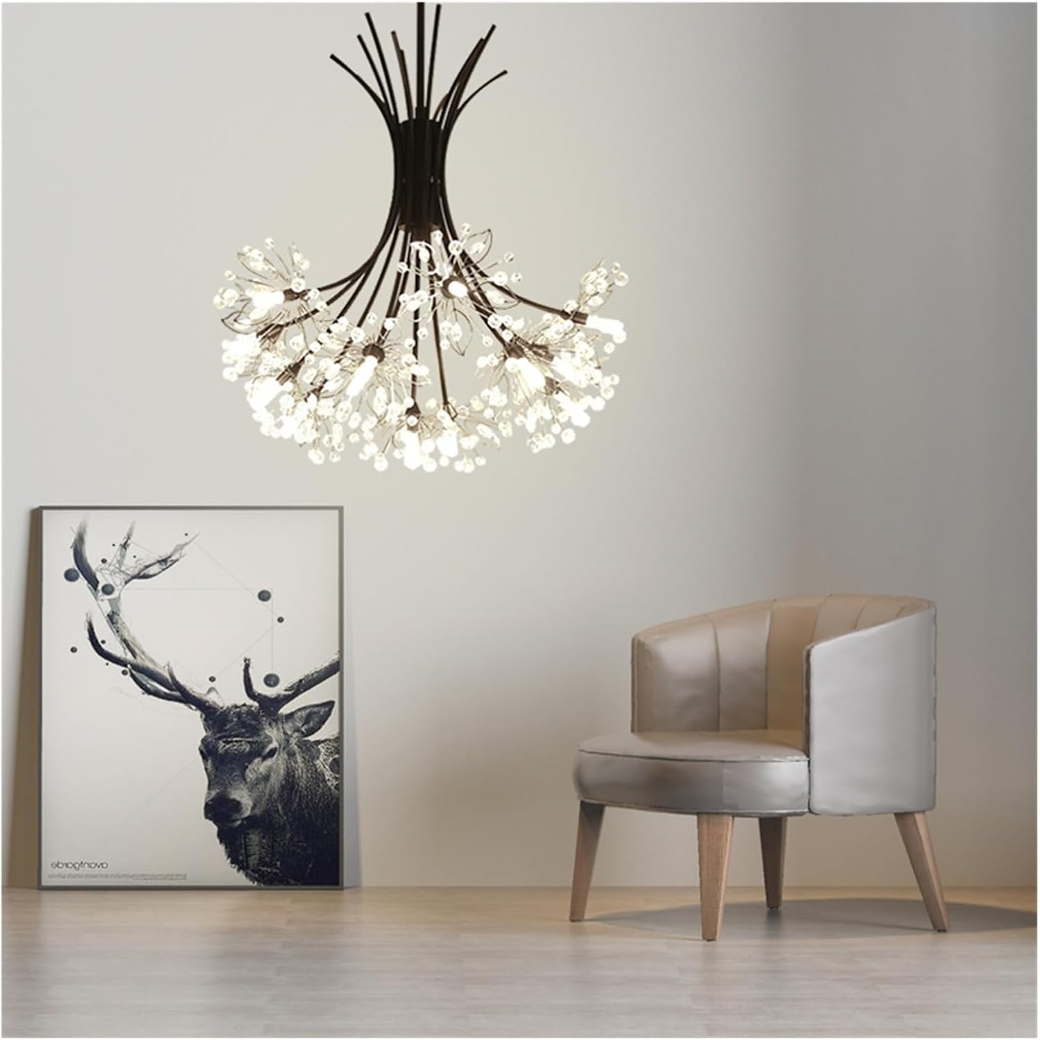 Modern Crystal Flowers Bouquets Chandeliers for Bedroom Dining Living Room Hotel Hall Home Led Pendant Lustre Luminaria Lamps Minimalist Design(77cm Black)