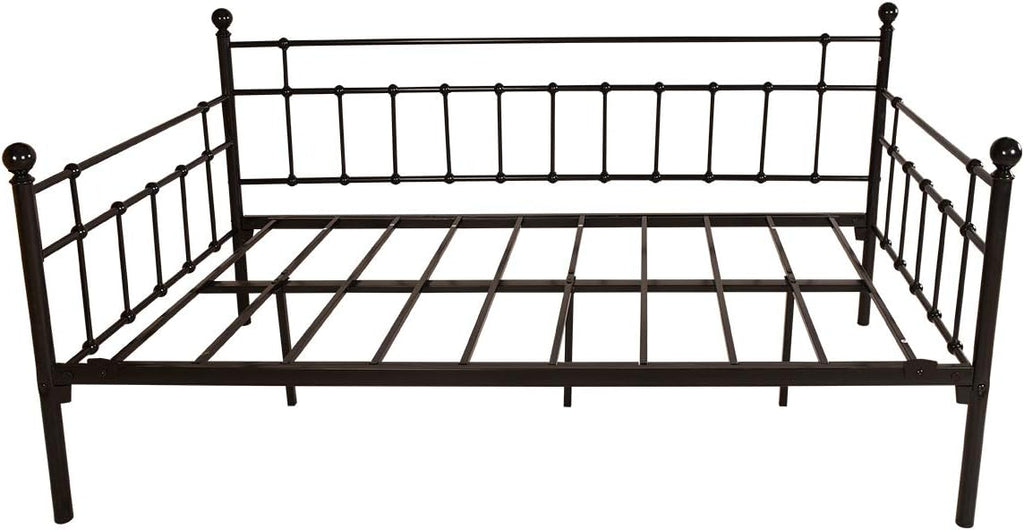 HOMERECOMMEND Metal Daybed Frame Twin Metal Slats Platform Base Box Spring Replacement Bed Sofa for Living Room Guest Room (Twin, Black)