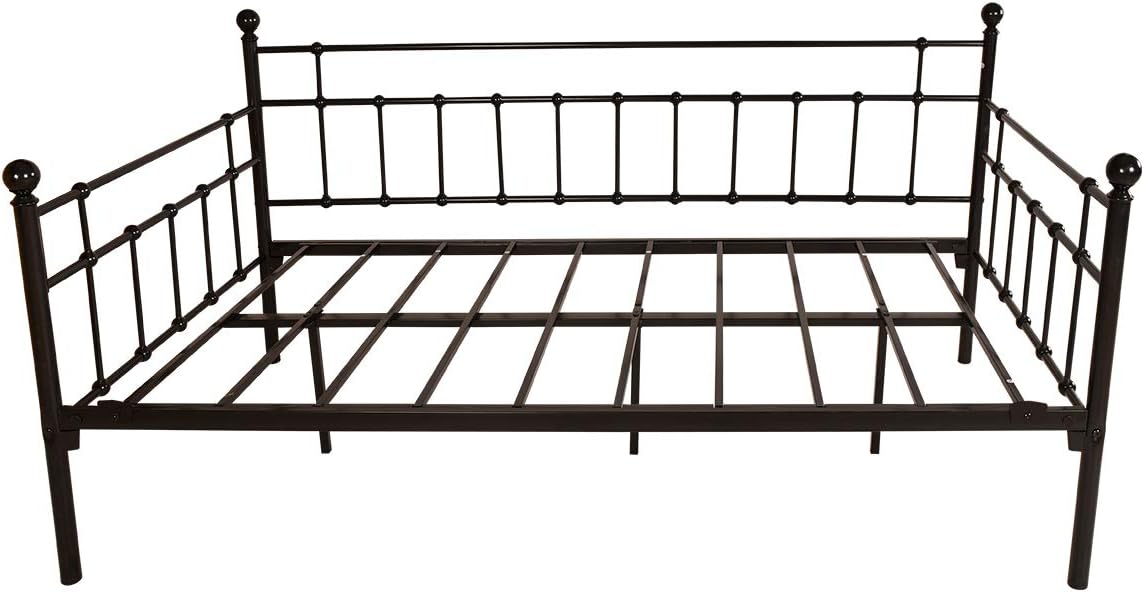HOMERECOMMEND Metal Daybed Frame Twin Metal Slats Platform Base Box Spring Replacement Bed Sofa for Living Room Guest Room (Twin, Black)