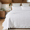 Brandream Premium White Cotton Quilt Set Oversized Queen Intricate Botanical Vine Stitching Scalloped Trim Lightweight All-Season Designer Bedspread 3-Piece