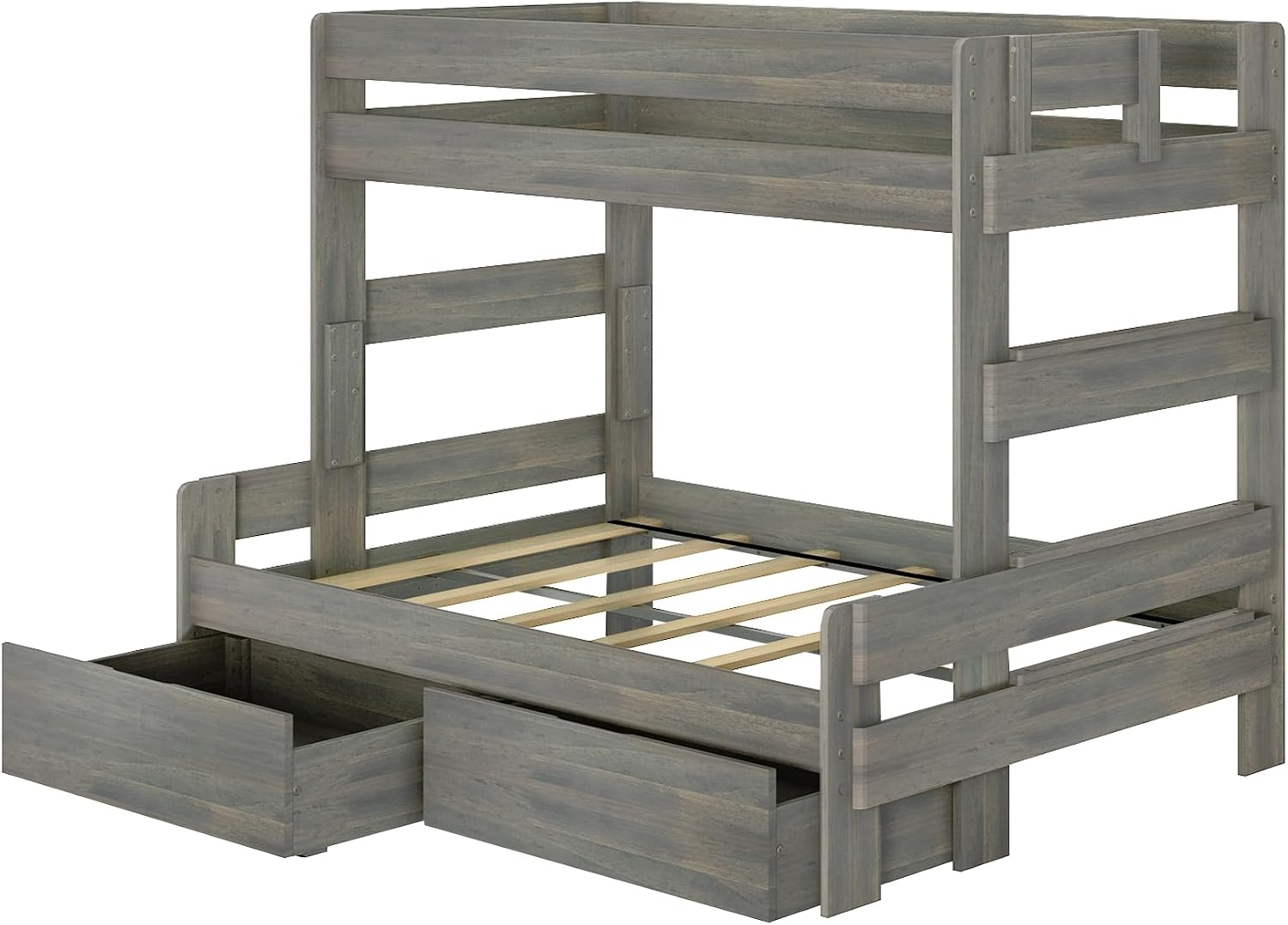 Max & Lily Modern Farmhouse Twin/Full Bunk Bed with Storage Drawers, Driftwood