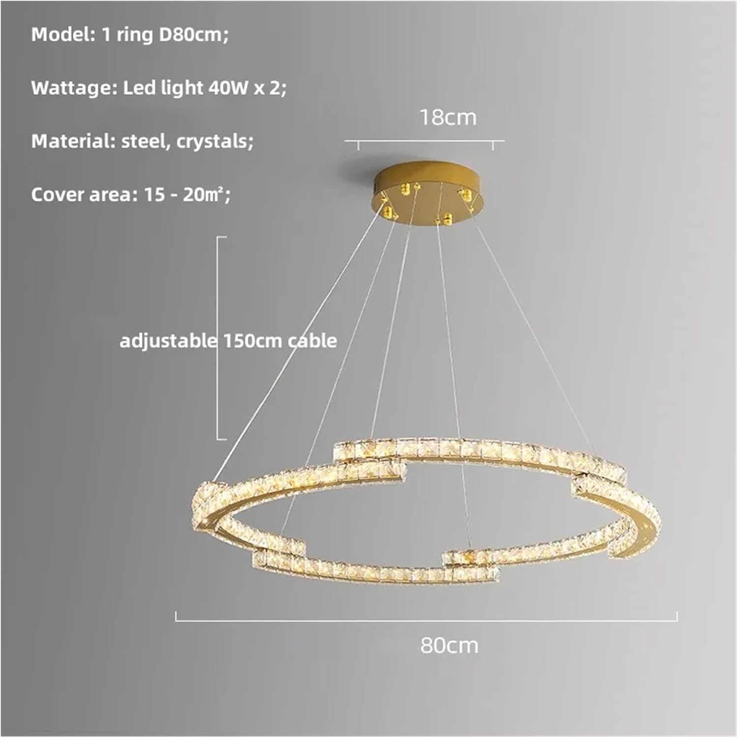 Modern Chandelier, Modern Lustre Crystals Led Pendant Lights Luxury Foyer Hanging Chandelier Light Home Steel Circle Luminarias Lamp Fixtures(1 Ring D80cm,Neutral Light)