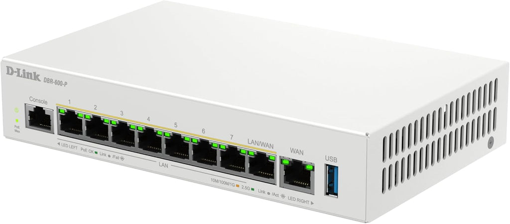 D-Link Guardian 600 PoE Multi-Gig Business Router (DBR-600-P), Premium Router with Multi-WAN Failover, SPI Firewall, 8X 2.5GbE PoE+ LAN, VPN