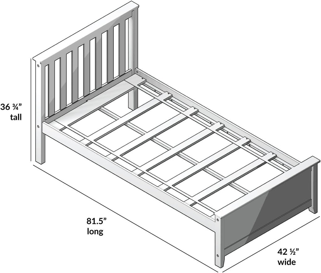Max & Lily Twin Bed Frame with Slatted Headboard, Solid Wood Platform Bed for Kids, No Box Spring Needed, Easy Assembly, White