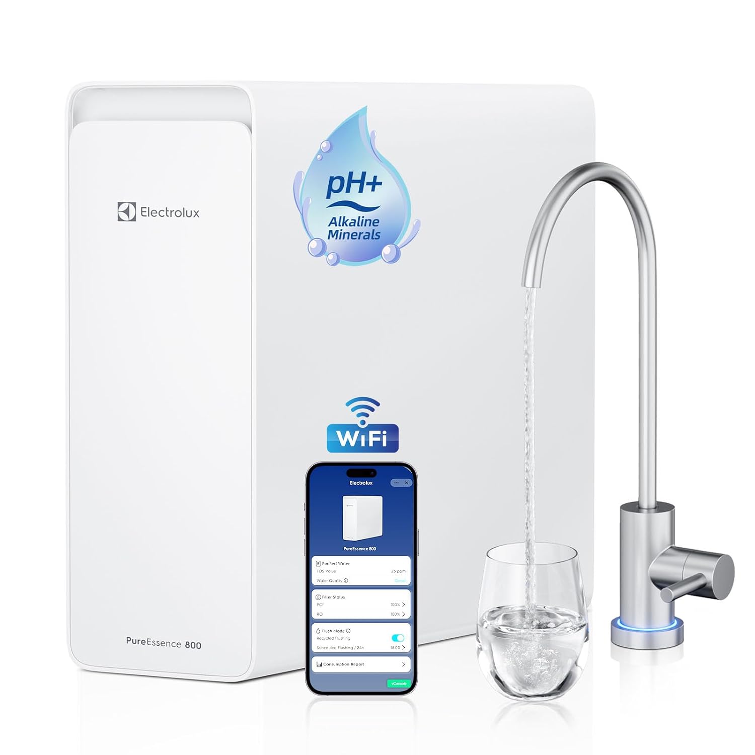 Electrolux WiFi 800GPD Reverse Osmosis System, Alkaline Mineral pH+, Tankless Reverse Osmosis Water Filter, 10-Stage Under Sink RO Water Filtration System, 3:1 Pure to Drain, PFOS&PFOA Reduction