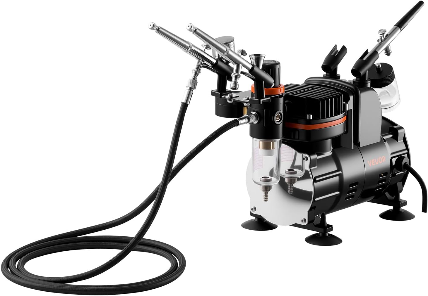 VEVOR Airbrush Kit, 1/6 HP, Air Brush Kit with Air Compressor, 3 Dual-Action Professional Airbrushes with 3 Tips, Hose, Acrylic Paint, Brush, Low Noise, for Cake Decorating, Model Painting, Nail Art