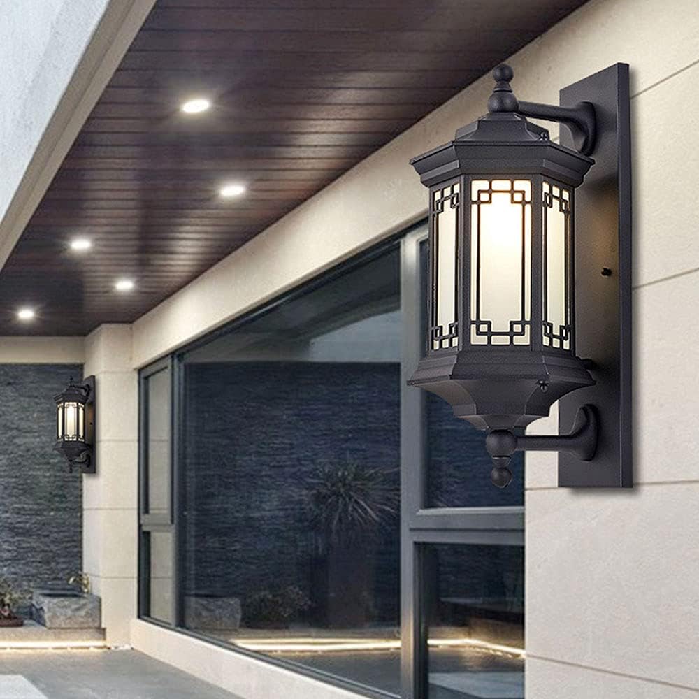 Solar Wall Lanterns Outdoor Waterproof Wall Light, Exterior Wall Mount Porch Light, Aluminum Black Wall Sconce with Frosted Glass Shade for Entryway Porch Front Door