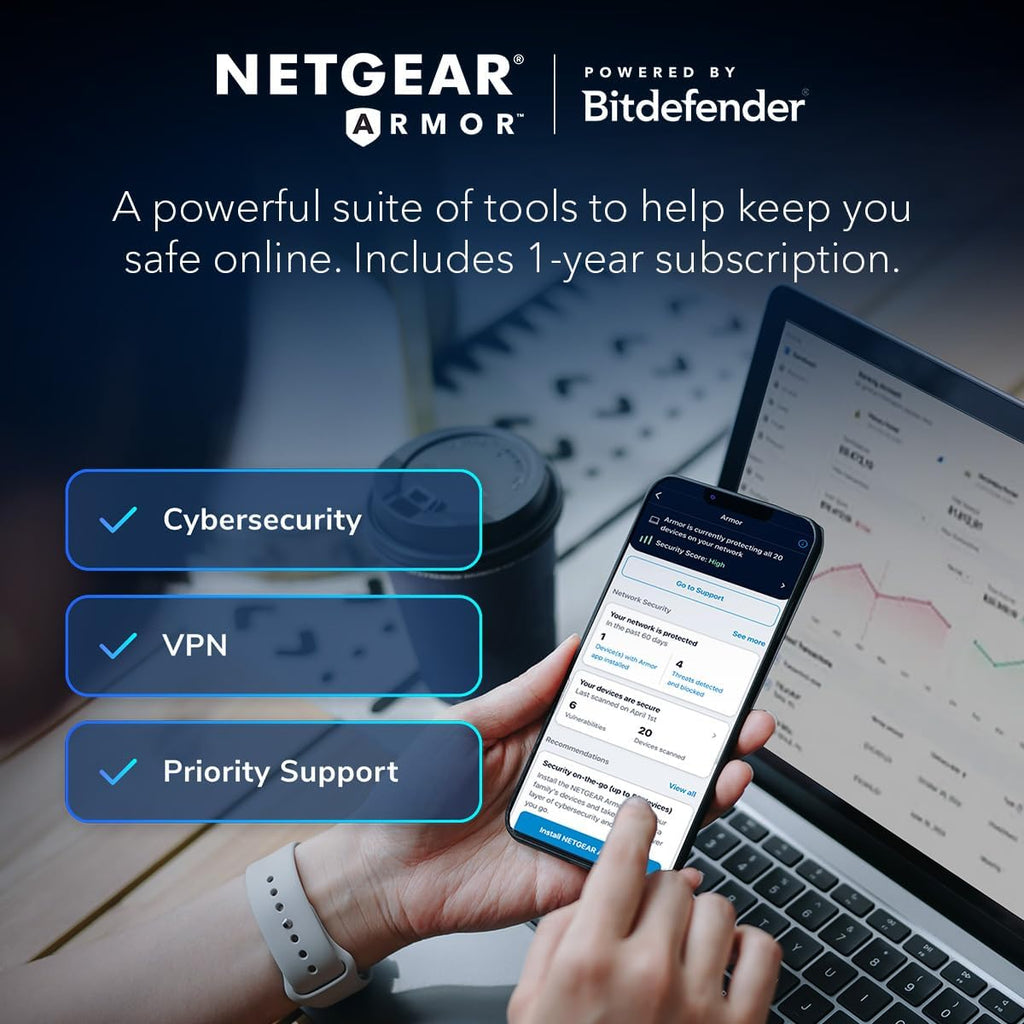 NETGEAR Orbi 970 Series Quad-Band WiFi 7 Mesh Network System (RBE972S) - Router + 1 Satellite Extender, Security Features, 27 Gbps, 6,600 sq. ft., 200 Devices, 10 Gig Internet Port – Free Expert Help
